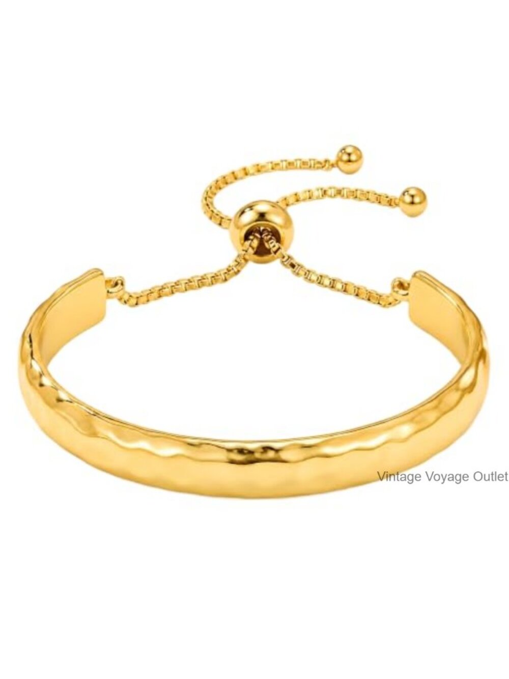 14K Gold Plated Hammered Bangle Bracelet Adjustable Cuff Stackable
